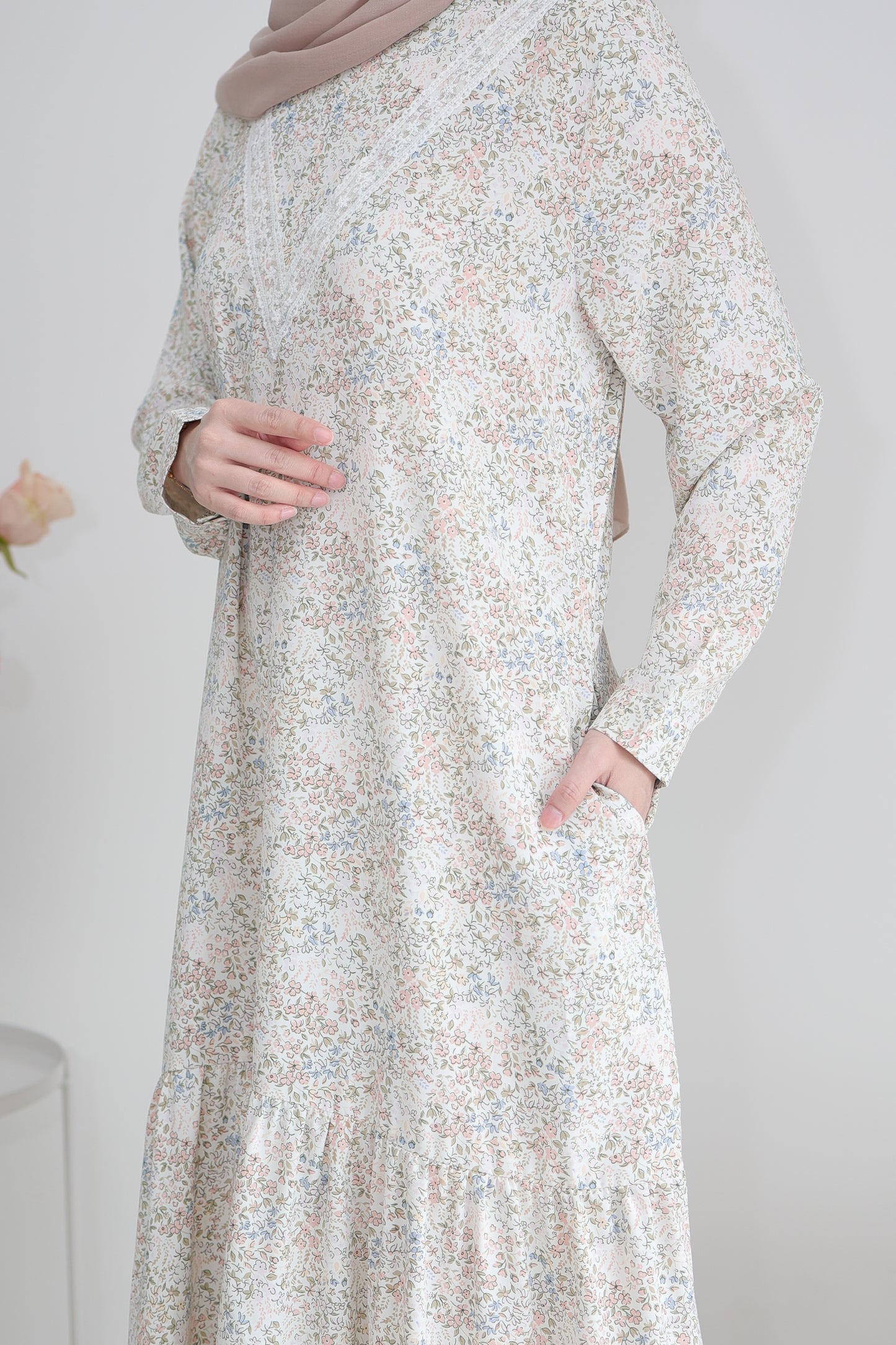 Helene Long Dress in Pastel White