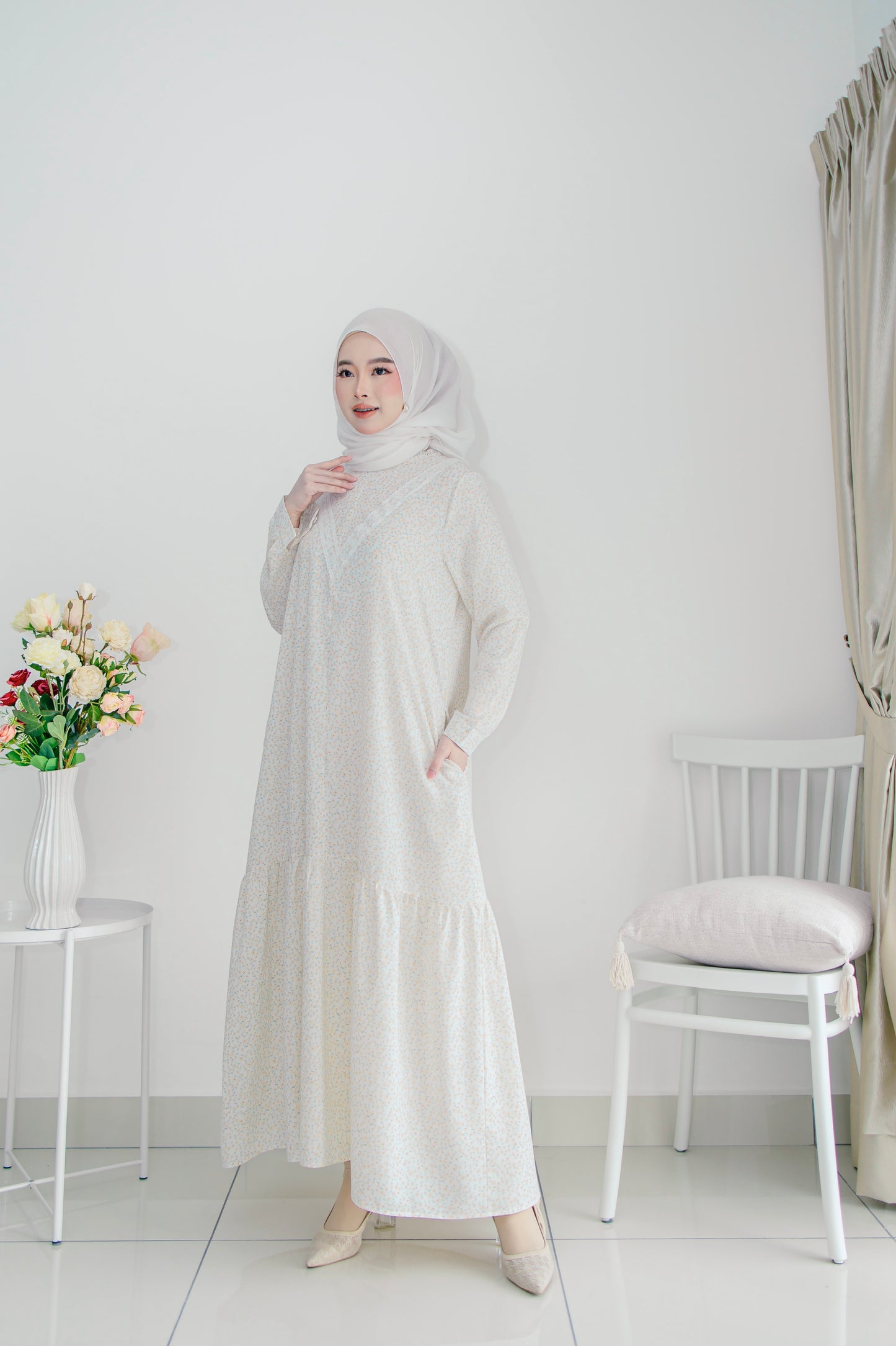 Helene Long Dress in Cream White