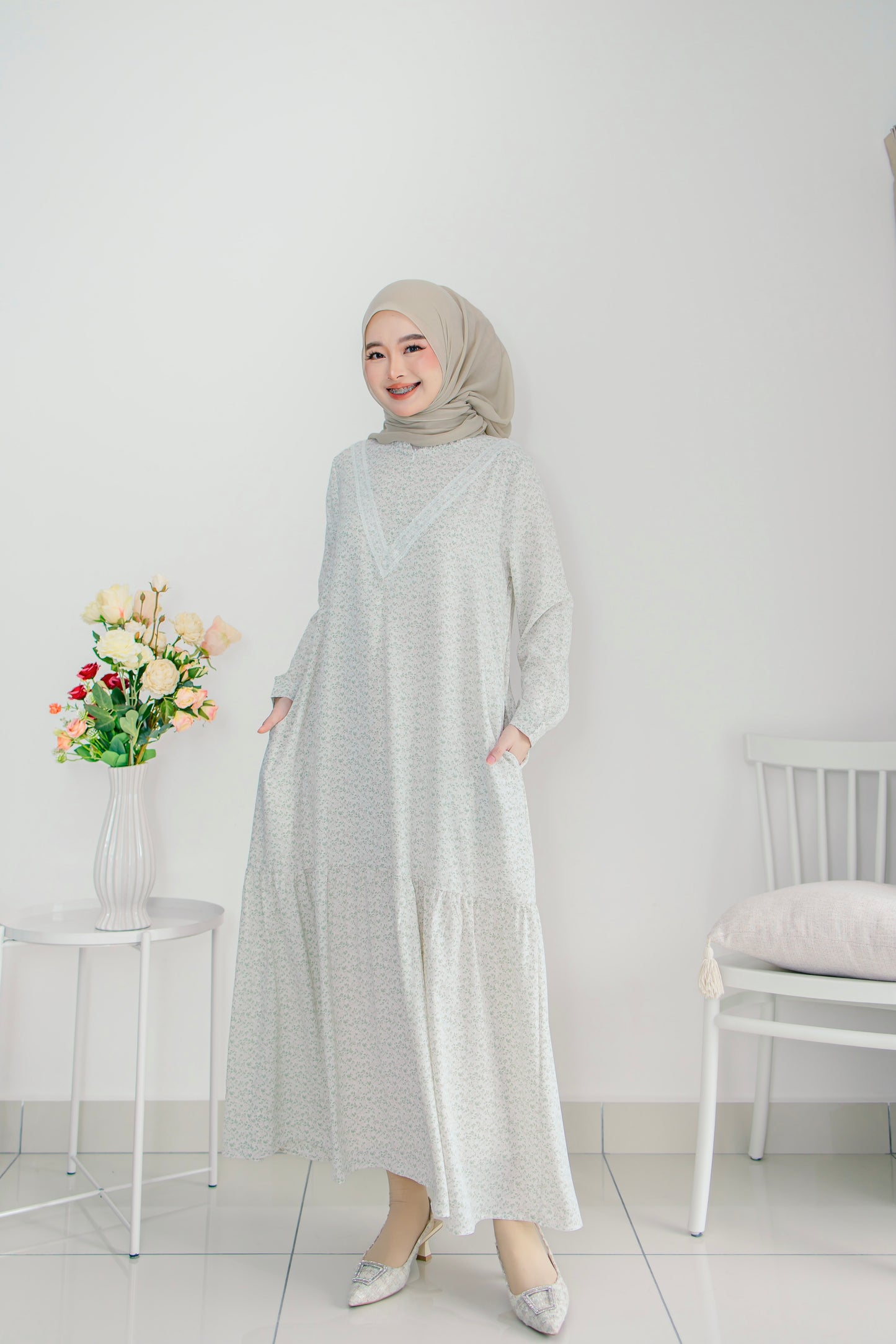 Helene Long Dress in Green Tea