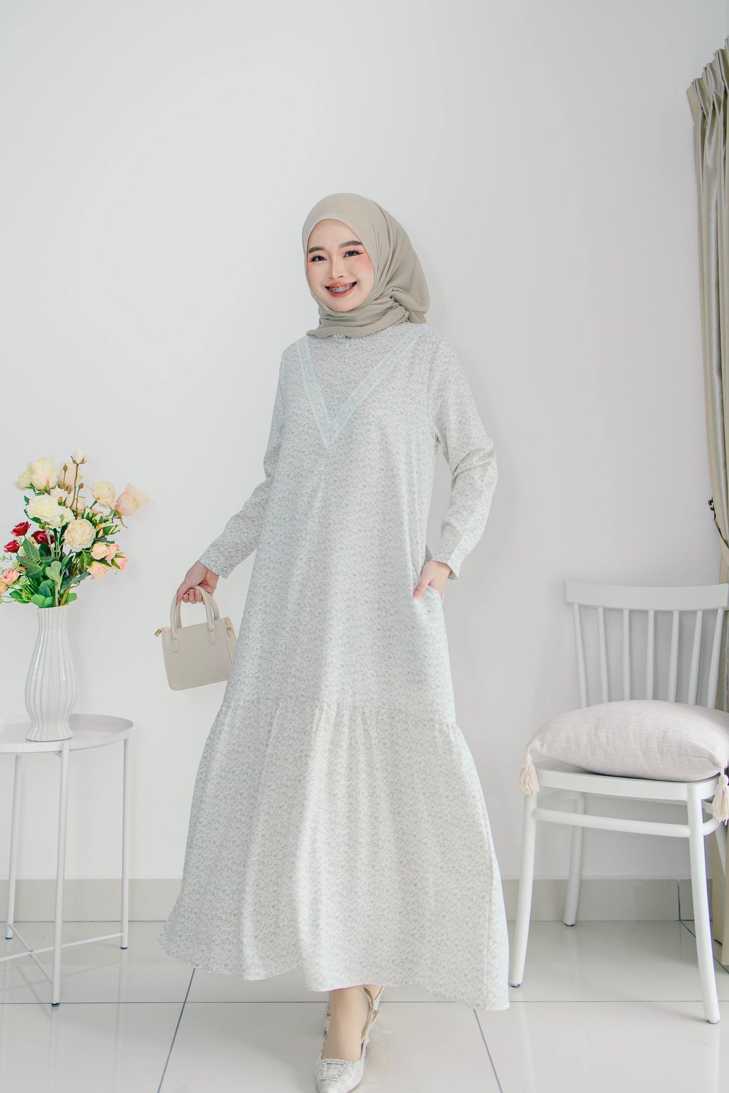 Helene Long Dress in Green Tea