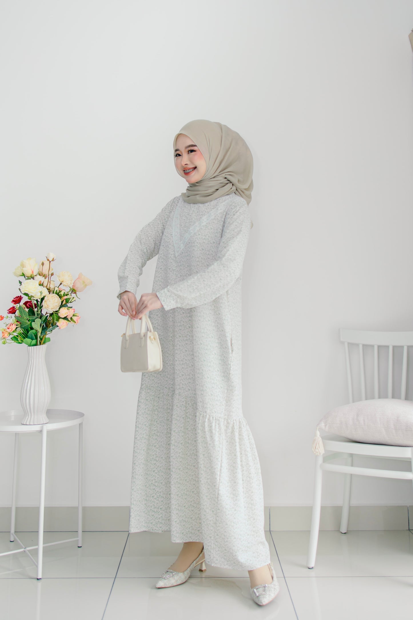 Helene Long Dress in Green Tea