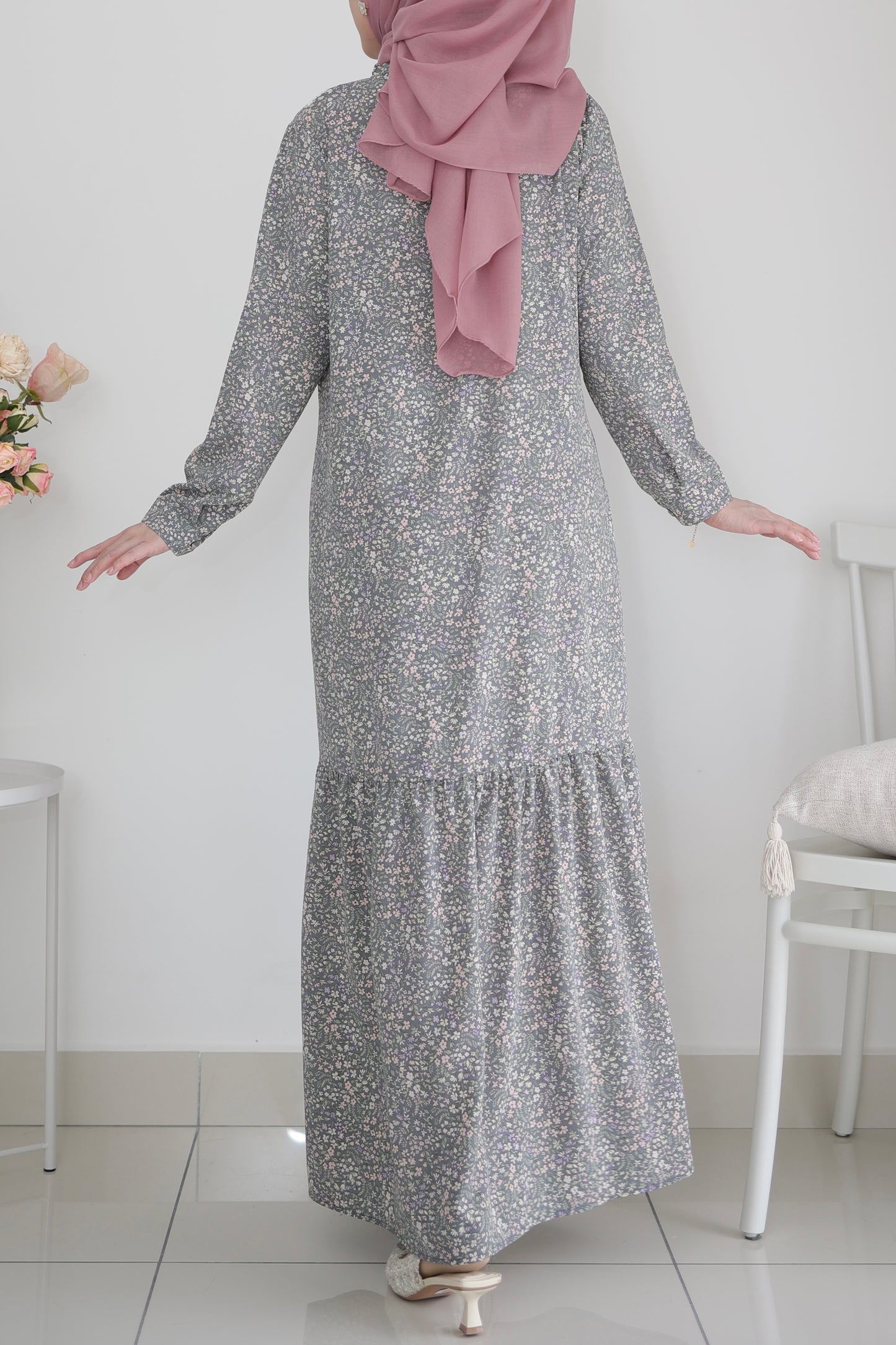 Helene Long Dress in Snowy Grey