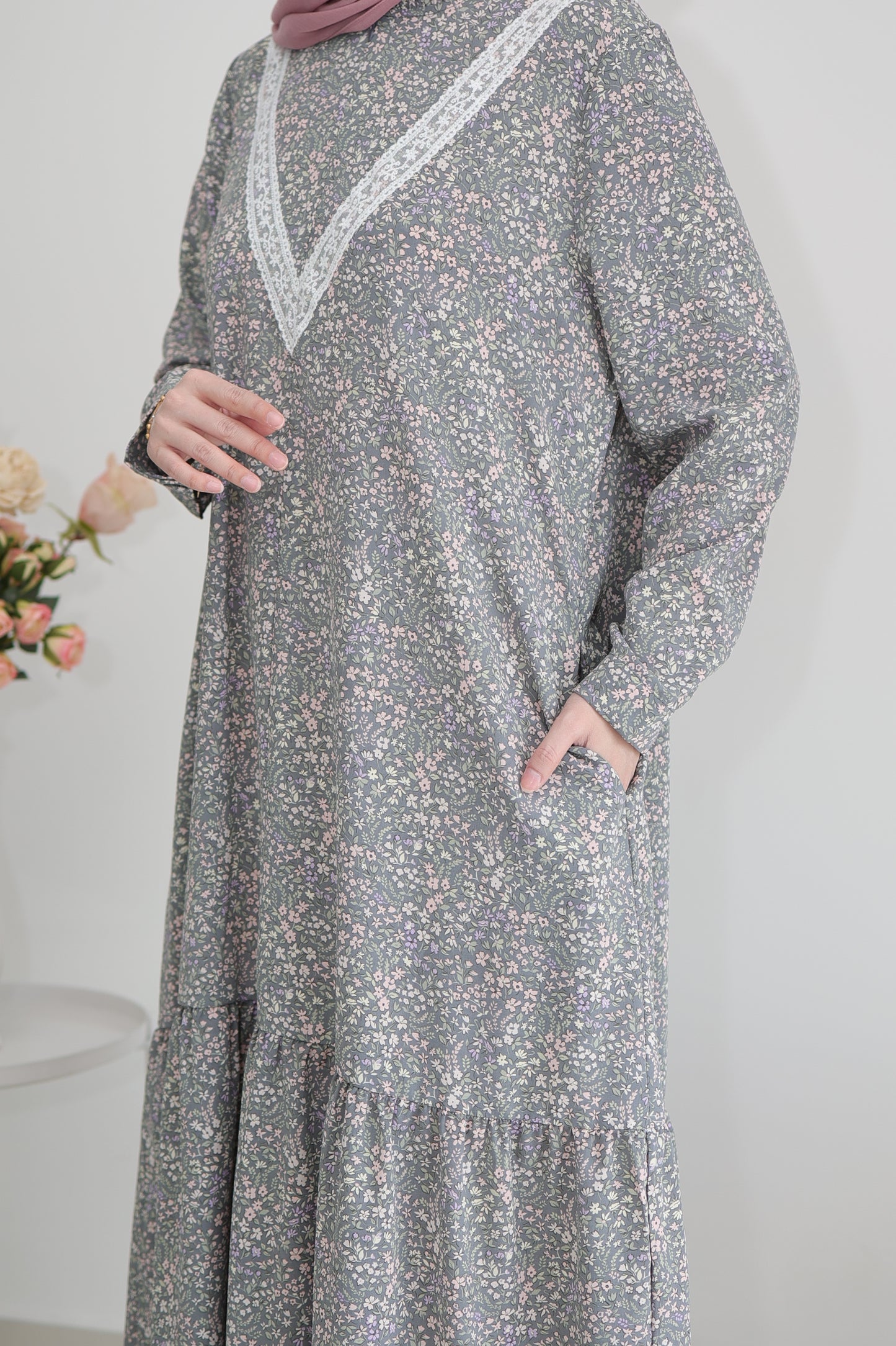 Helene Long Dress in Snowy Grey
