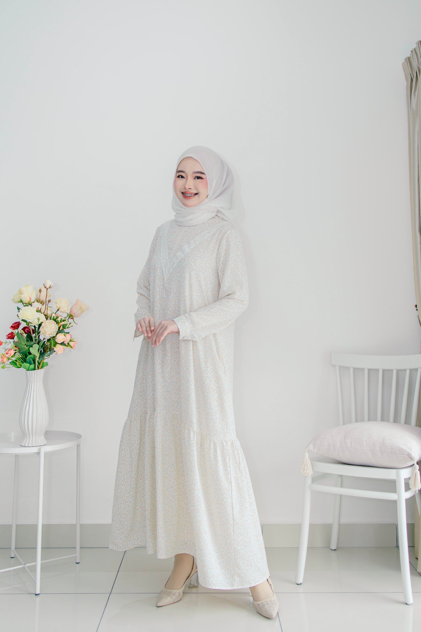 Helene Long Dress in Cream White