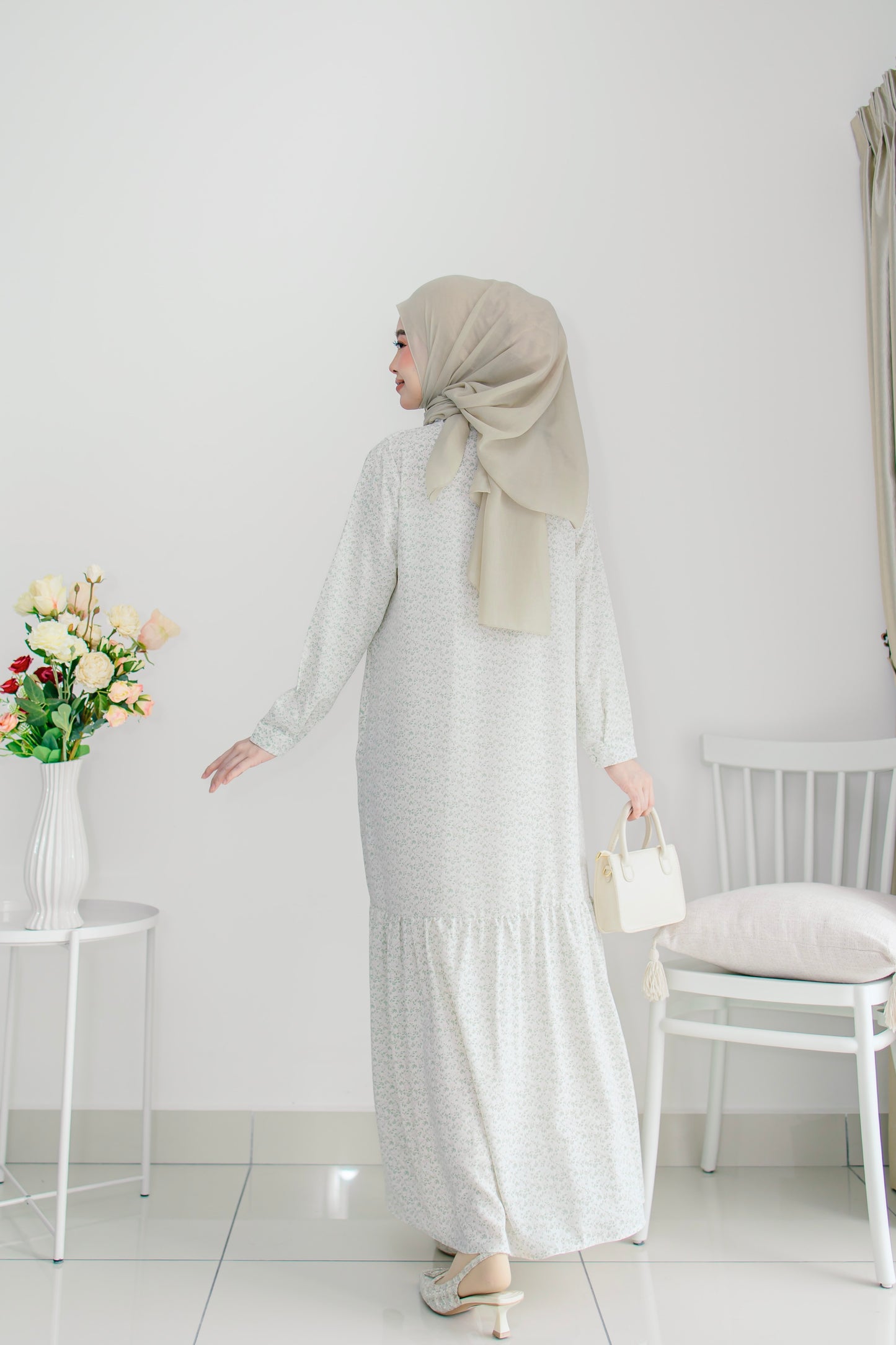 Helene Long Dress in Green Tea