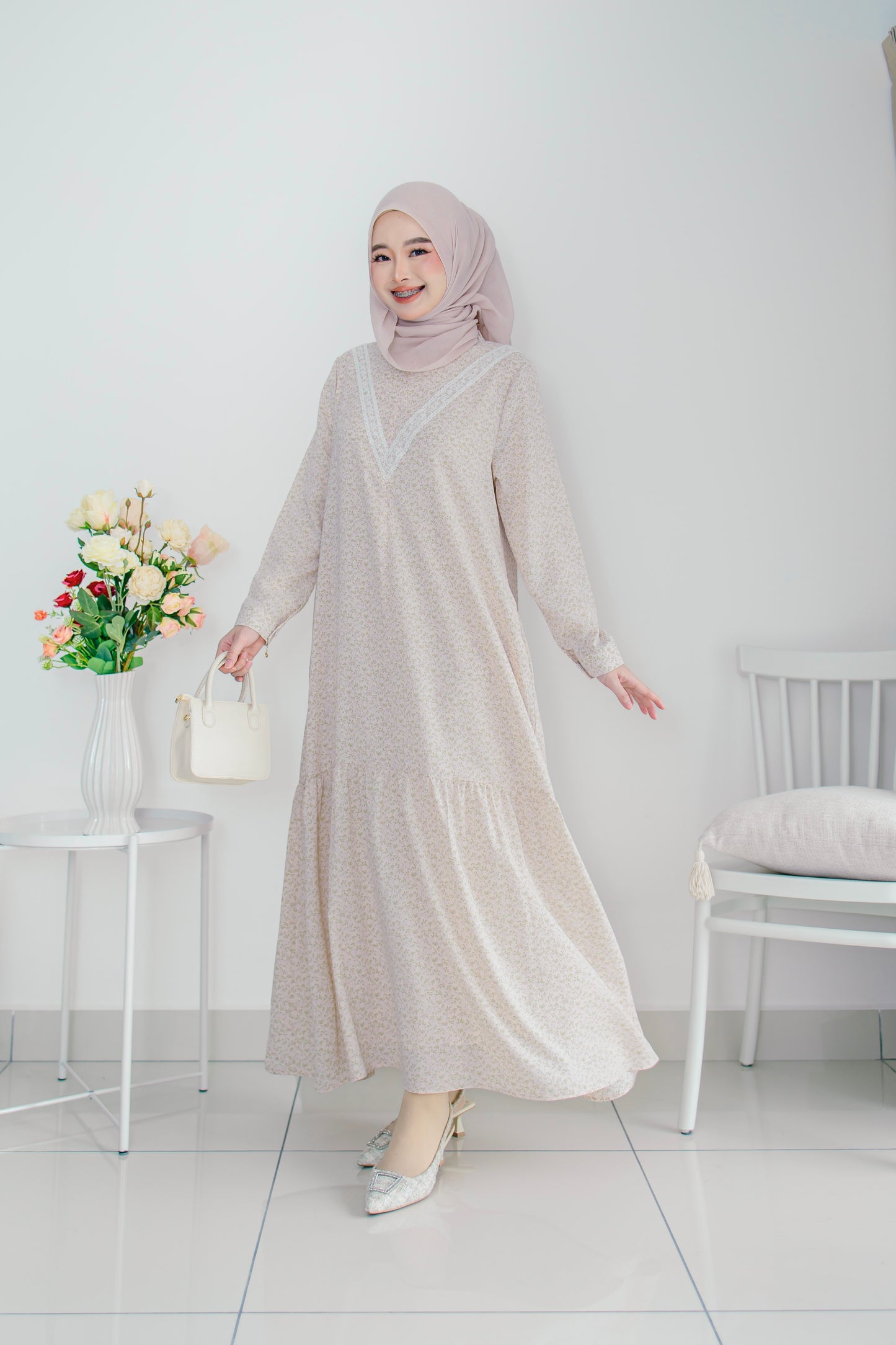 Helene Long Dress in Peachy Pink