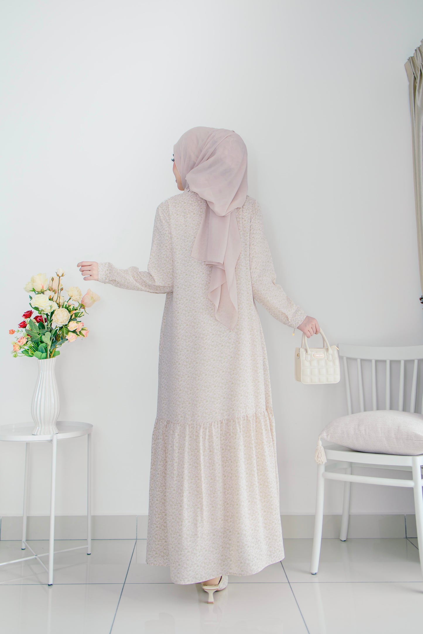 Helene Long Dress in Peachy Pink