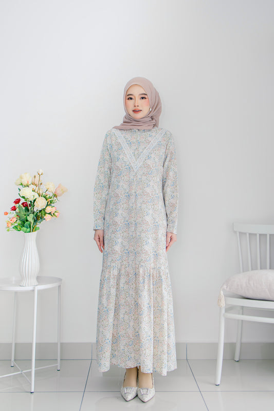 Helene Long Dress in Pastel White