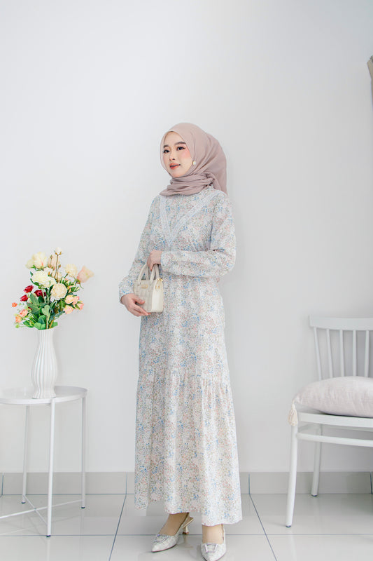 Helene Long Dress in Pastel White