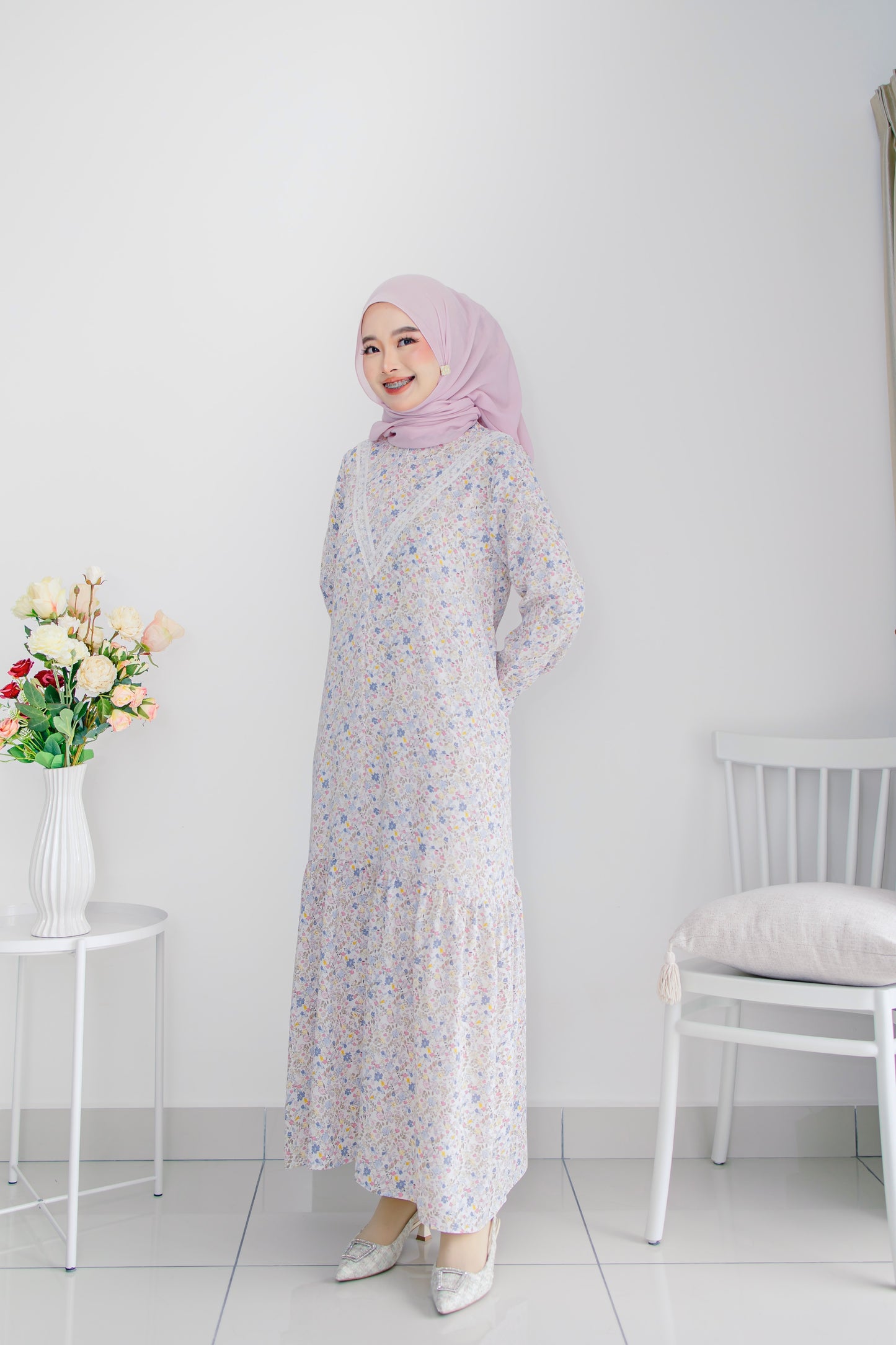 Helene Long Dress in Cotton Candy