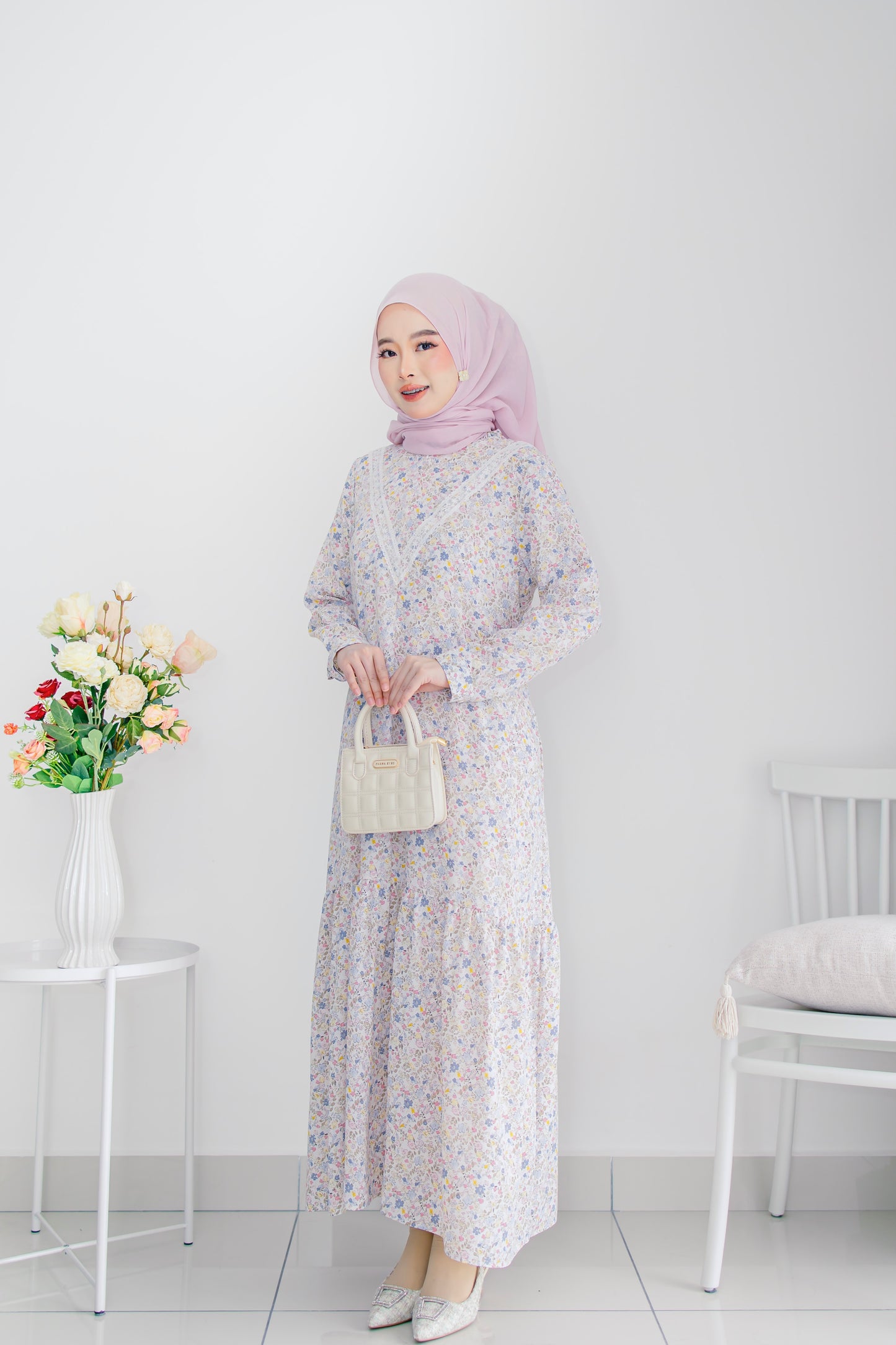 Helene Long Dress in Cotton Candy