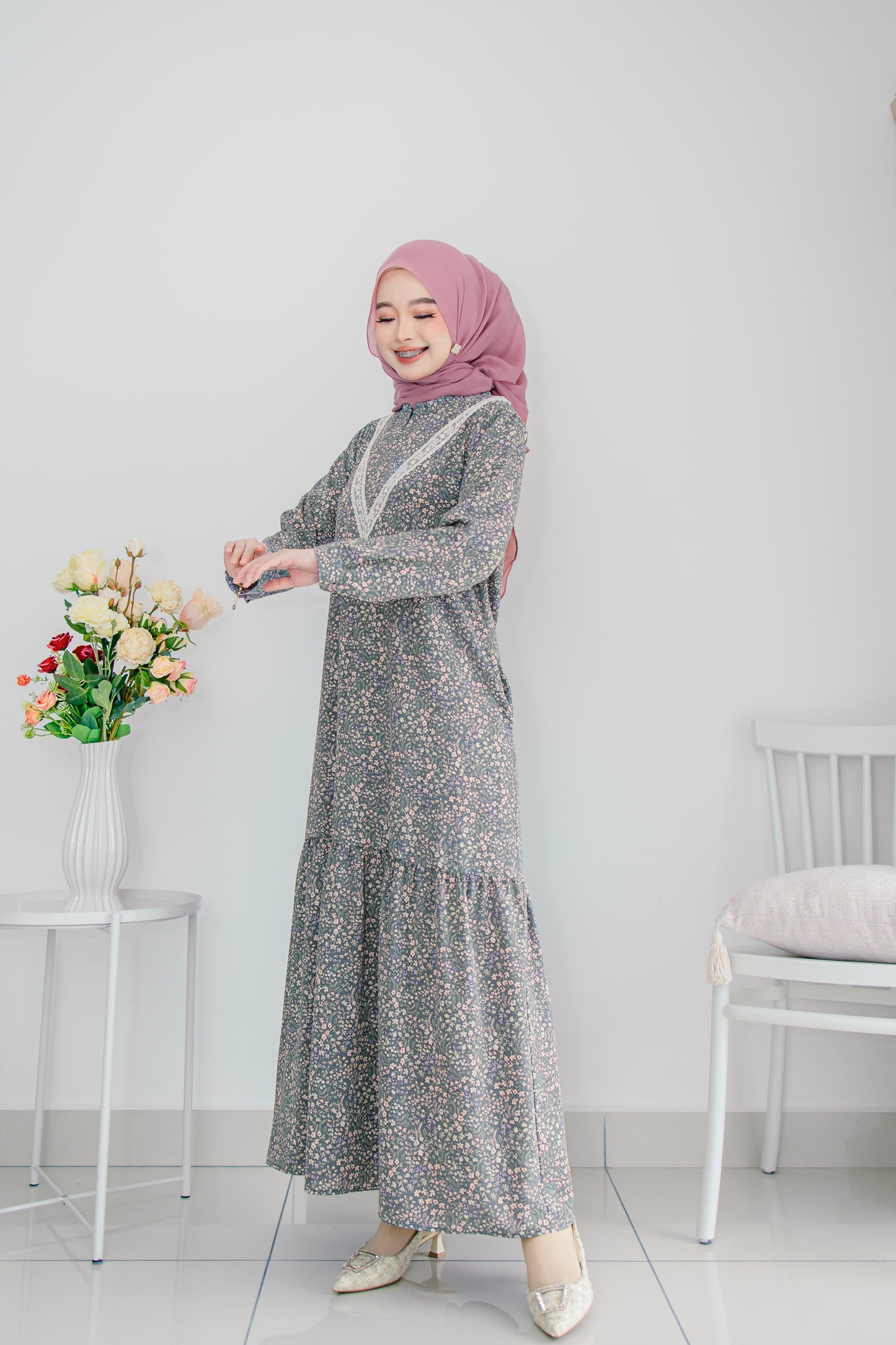 Helene Long Dress in Snowy Grey