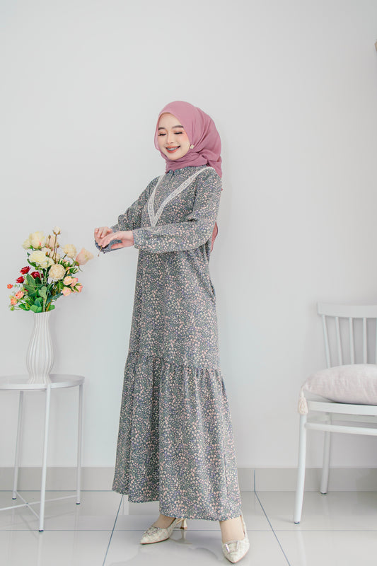 Helene Long Dress in Snowy Grey