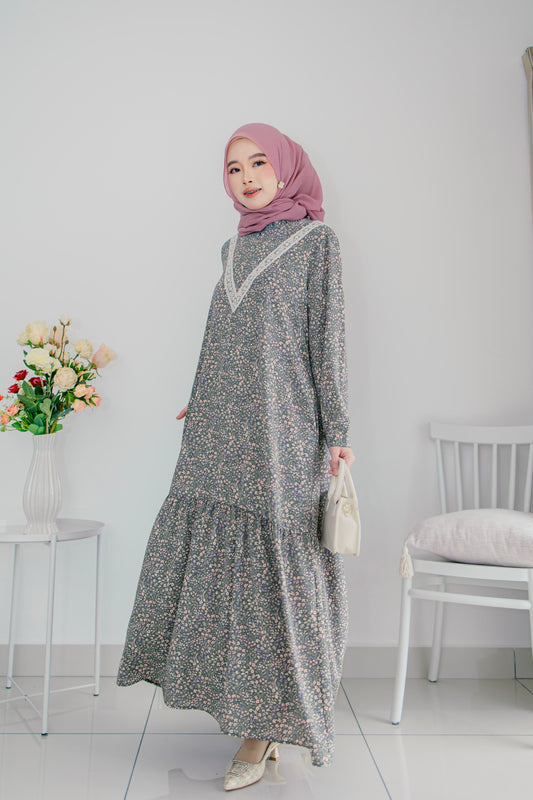 Helene Long Dress in Snowy Grey