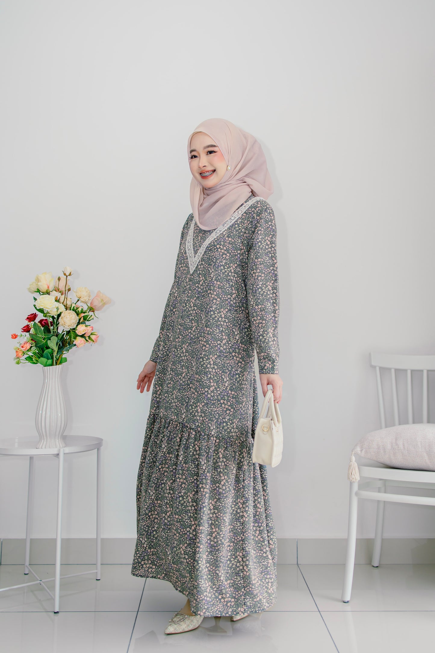 Helene Long Dress in Snowy Grey